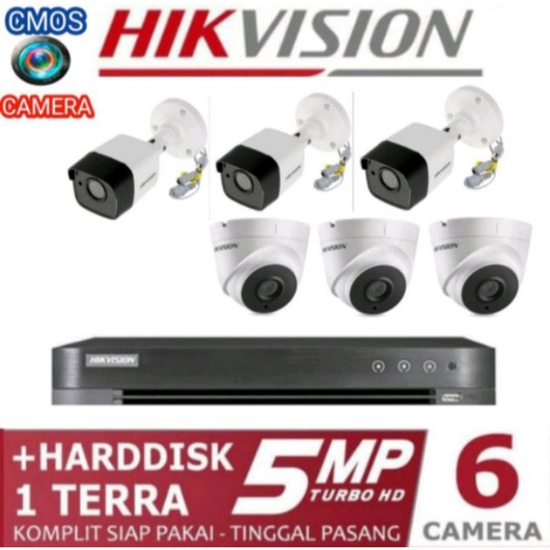 Paket CCTV Hikvision 8 Channel 6 Kamera 5MP Audio Komplit + Hardisk 1000GB