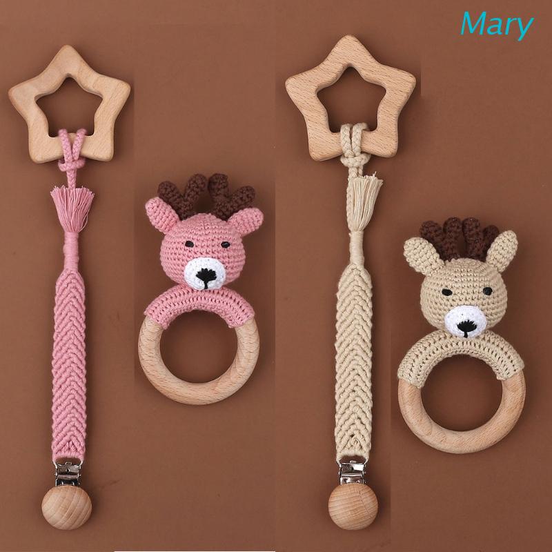 Mary 3PCS / Set Mainan Rattle / Teether / Gigitan Bayi Bahan Kayu Beech