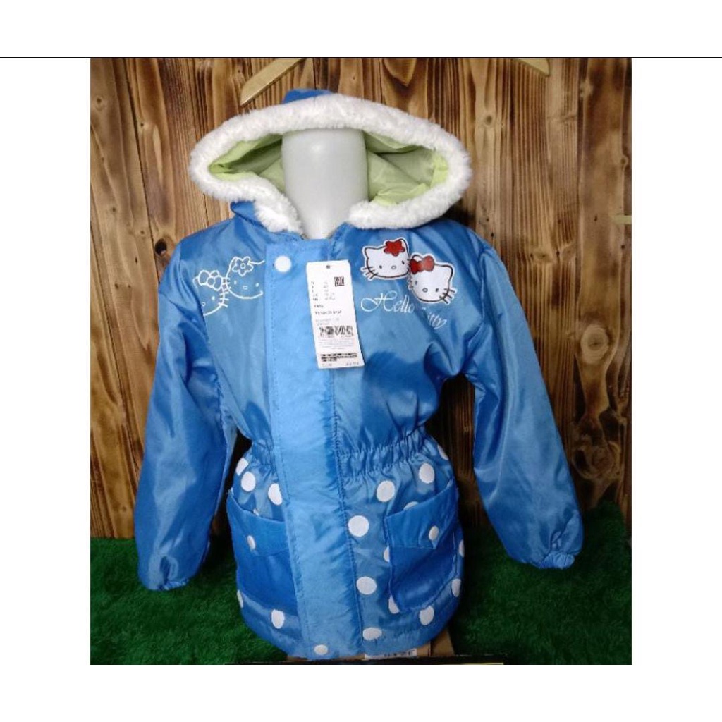 JAKET ANAK PARASUT MOTIF HELLO KITY POLKADOT//JAKET ANAK PEREMPUAN MODEL SEMI PARKA//JAKET ANAK KEMBUNG//JAKET MURAH