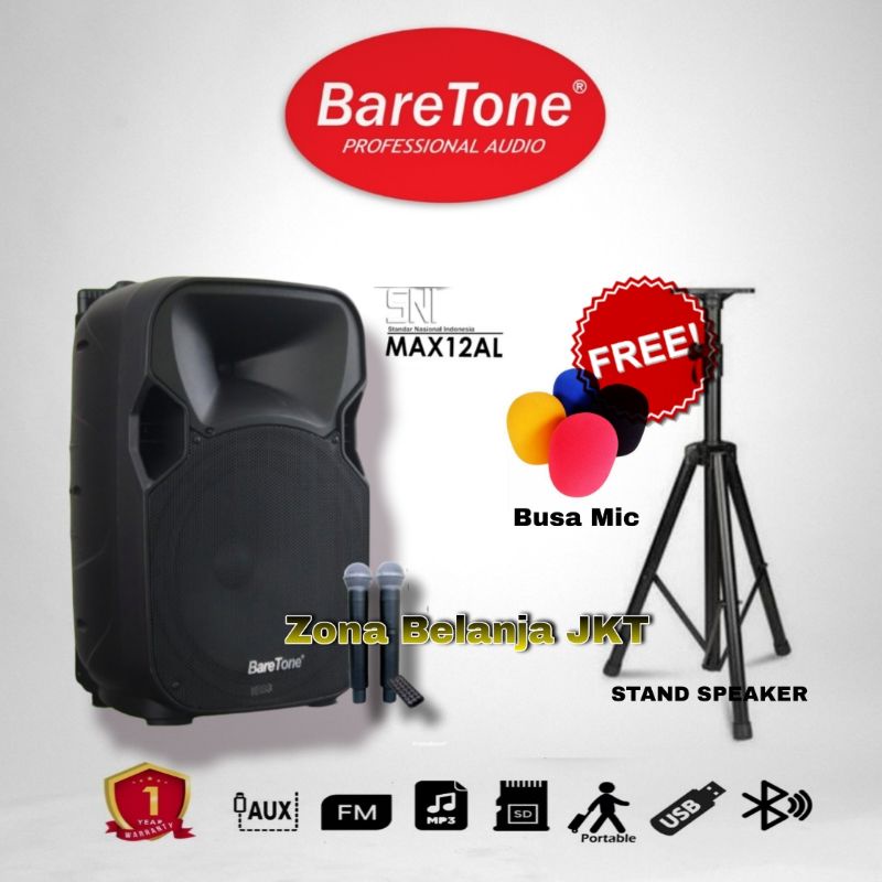 SPEAKER PORTABLE AKTIF WIRELESS MEETING BARETONE 12 INCH MAX 12AL BLUETOOTH ORIGINAL