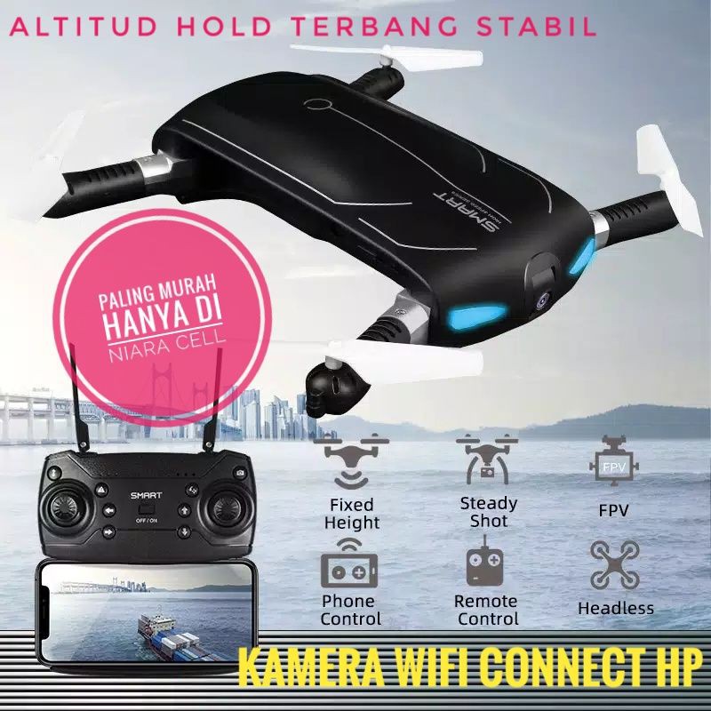 DRONE MURAH SMART S105A DRONE KAMERA WIFI MODEL DRONE LIPAT FOLDABLE ALTITUD HOLD TERBANG STABIL