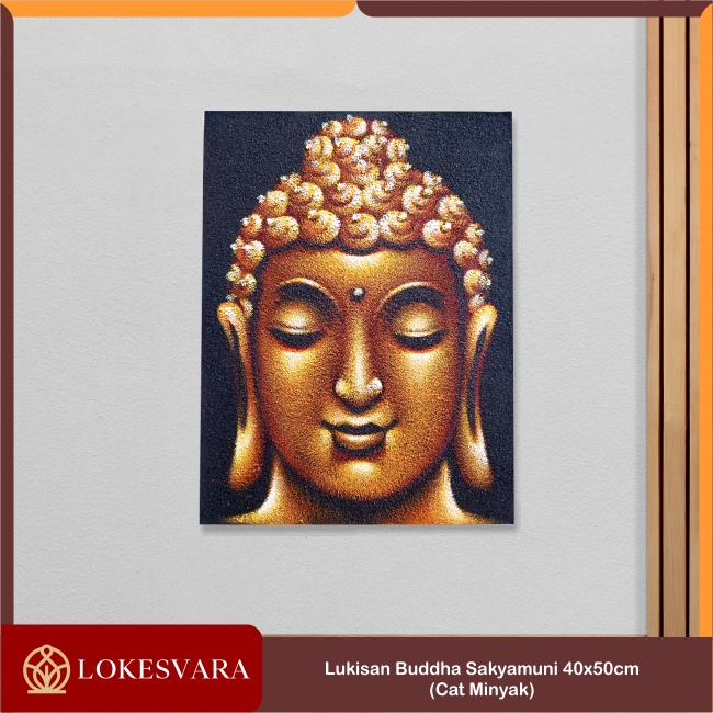 Lukisan Painting Hiasan Dinding Wajah Buddha Sakyamuni Amitabha Guru Padmashambava 40x50cm