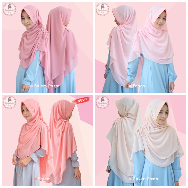 Khimar shafira, khimar syari 2 layer kerut samping