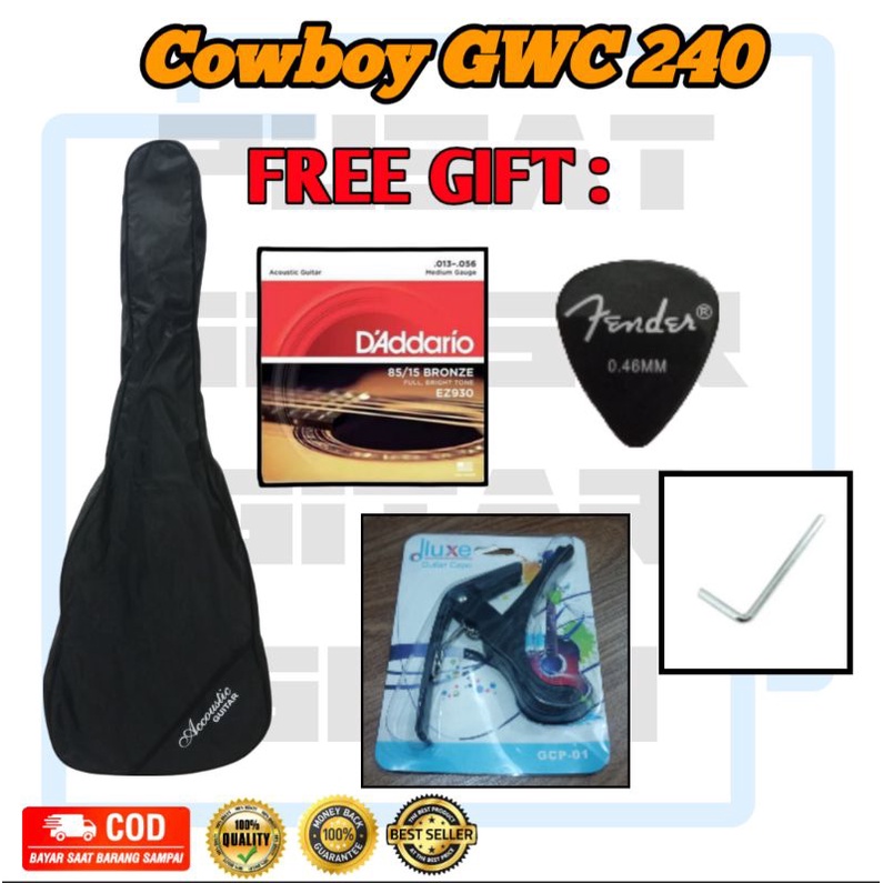 TERLARIS!!! Gitar ORIGINAL COWBOY GWC 240 Akustik Elektrik Free packing kayu