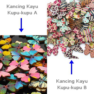 Kancing Kayu/Kancing Kayu Motif Kupu/Kancing kayu hias