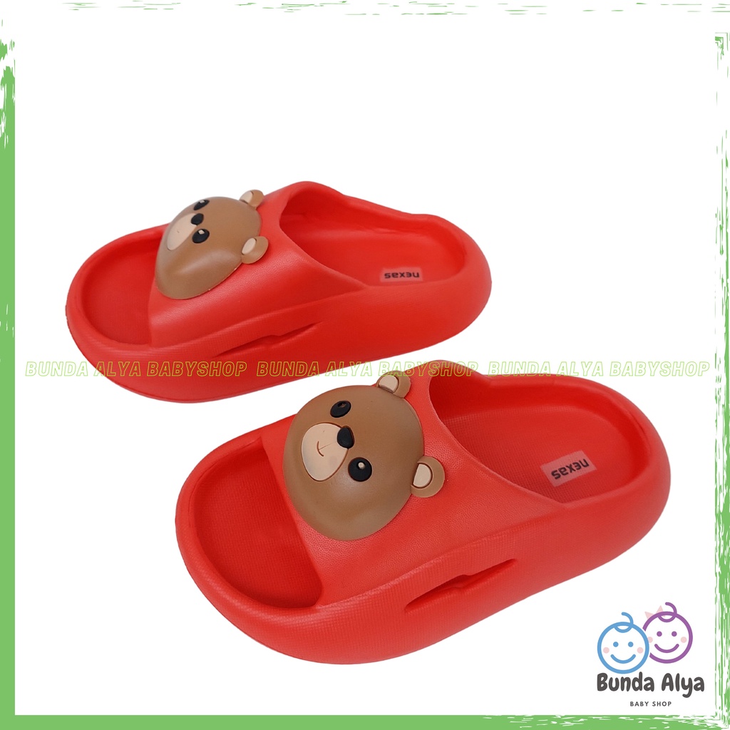 Sendal Anak Laki Laki Usia 1 2 3 4 5 Tahun BEAR MERAH Karet Anti Licin - Sendal Anak Cowok Model Tali Belakang Motif Kartun Lucu Karet Anti Licin Size 18-29