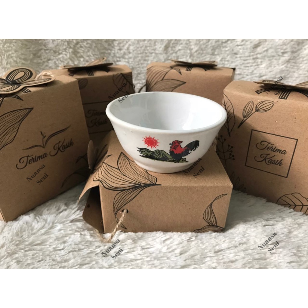 Souvenir Mangkok Sambal Jago Keramik Mangkuk Two Tone Motif Ayam Jago Mangkok Kecil Kemas Box Rustic