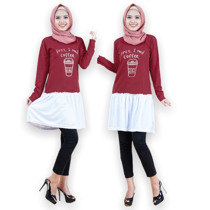 Baju atasan Tunik fashion muslimah Cofee