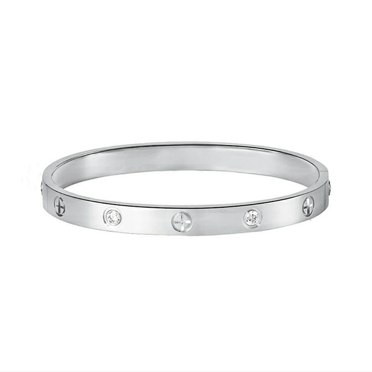 Gelang Tangan Titanium Wanita Bangle Bracelet Dalika Om Mani Padme Hum-Silver