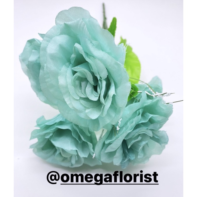 Rose belanda X5 Bunga Artificial/Bunga Plastik/Bunga Dekorasi/Dekorasi Pernikahan/Pernikahan-Toska