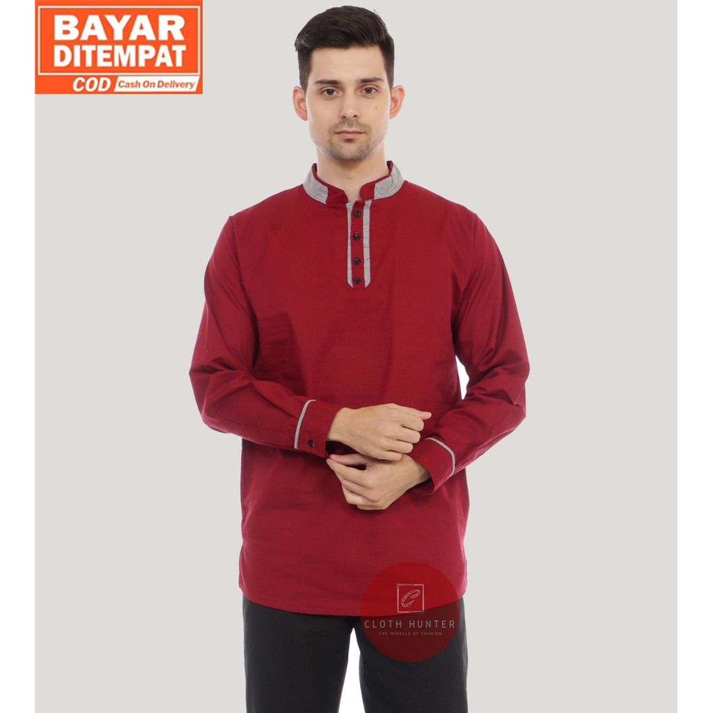 BAYAR DITEMPAT - Baju Koko Pria Lengan Panjang AMMAR Polos Bahan Katun Cigarette