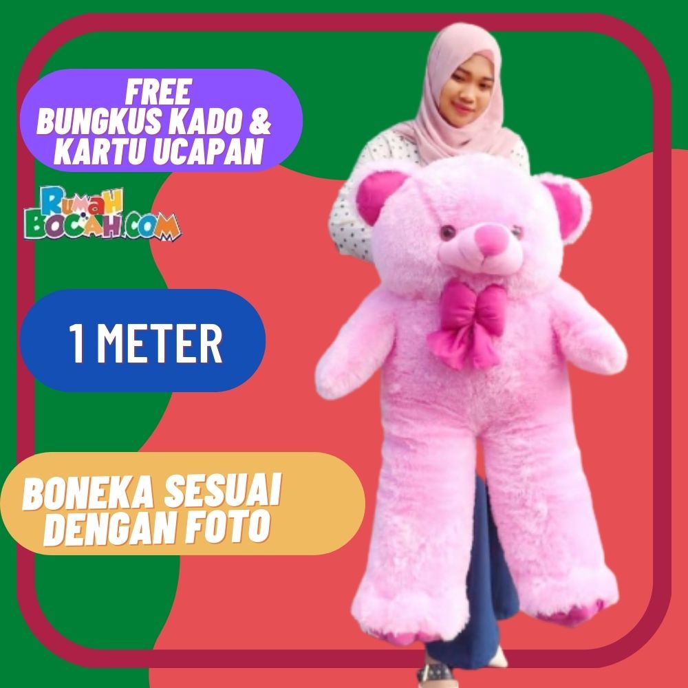 Boneka Beruang 1 Meter Teddy Bear Beruang Jumbo Besar Sujum Pink untuk Kado Ulang Tahun Kado Anniver