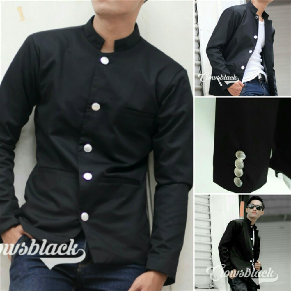 BLAZER COWOK KEREN MODEL SLIMFIT CROWS BLACK - BLAZER SLIMFIT PRIA WARNA HITAM KASUAL