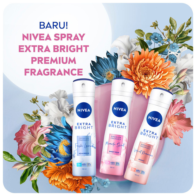 NIVEA Deodorant Spray Extra Bright Premium Fragrance Velvet Romance 150ml - Wangi parfum premium 48 jam