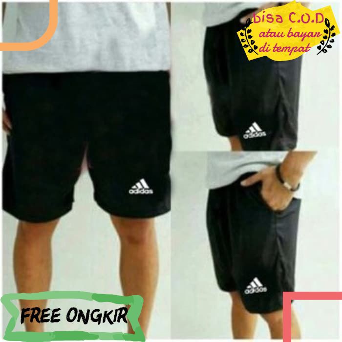 [COD]868 CELANA KOLOR PENDEK KAOS OLAHRAGA RUNNING JOGING CLUB BOLA FUTSAL ADIDAS HITAM ORI