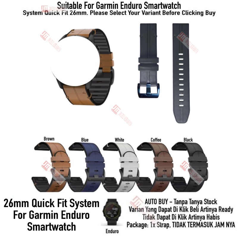 Tali Jam 26mm Quick Fit Watch Strap Garmin Enduro - Hybrid Rubber Leather Kulit