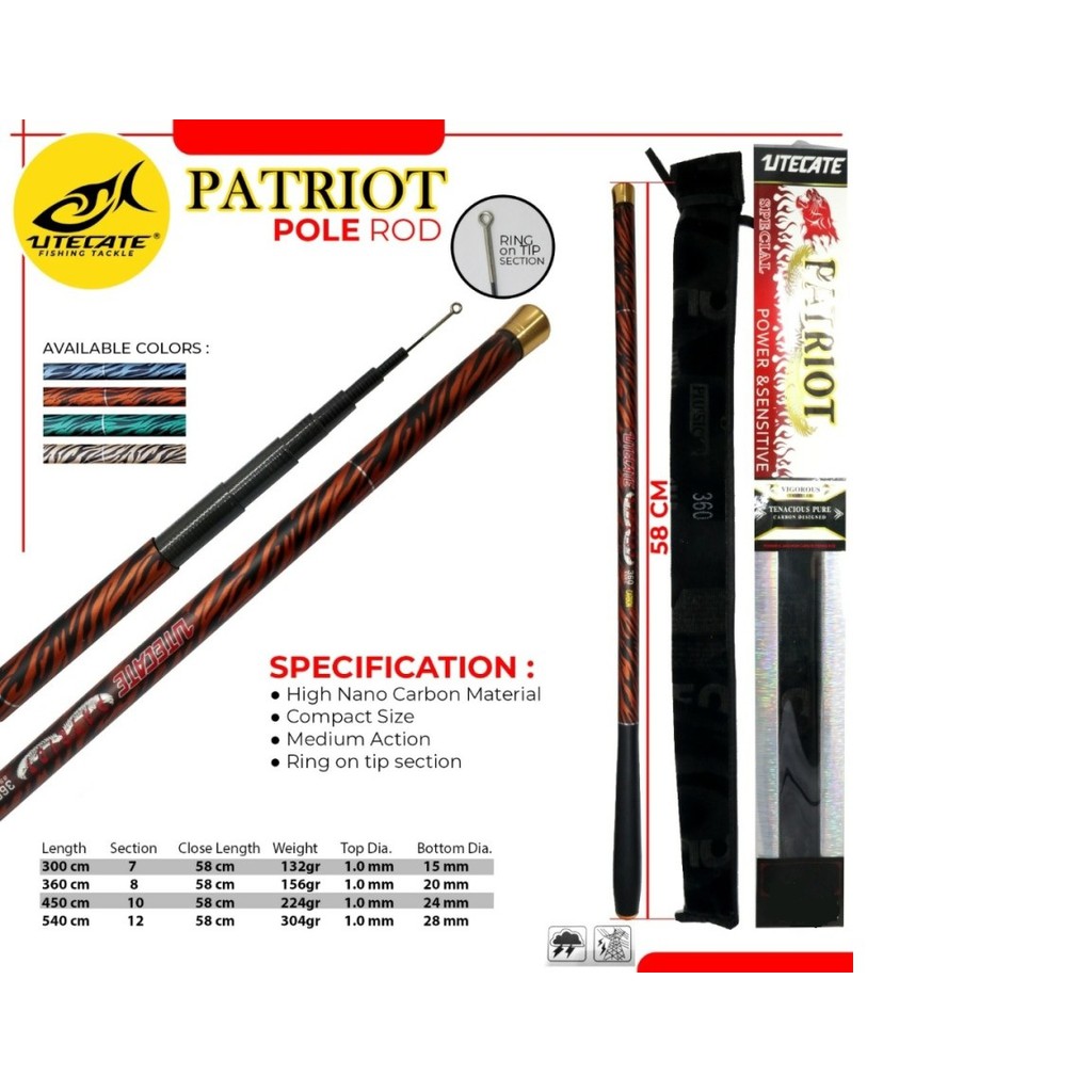 Joran Tongkat Mancing Tegek Utecate Patriot 300 360 450 540 Carbon Medium Hard Kaku Untuk Baronang