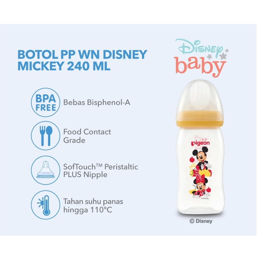 Pigeon Wide Neck Bottle Mickey Minnie 240ml Botol Susu SofTouch PP Disney WHS