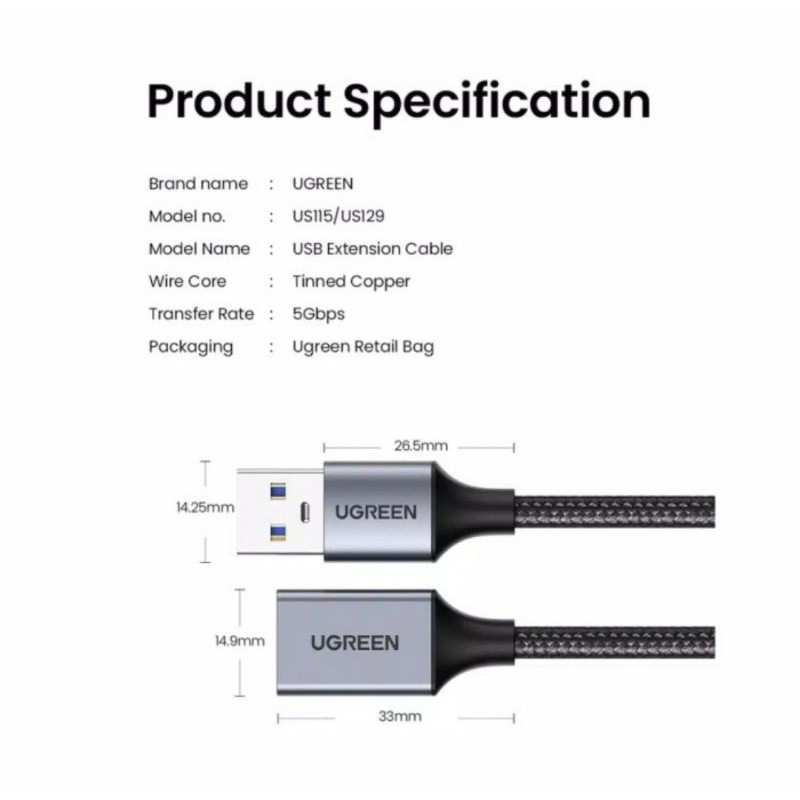 Ugreen Usb 3.0 Extension Male to Female - Ugreen Usb Extension 3.0 5GBps Fast Transfer