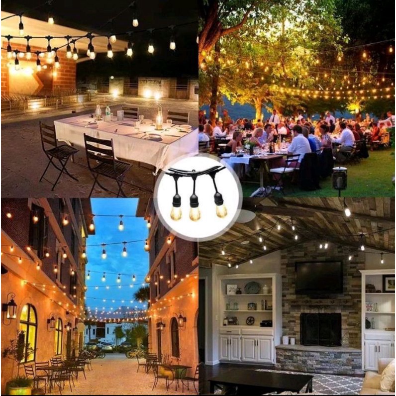 kabel fitting lampu cafe gantung outdoor e27 filamen dekorasi hias 5 meter / 10 meter +  5Fiting  / 10Fitting Anti Air  waterproof