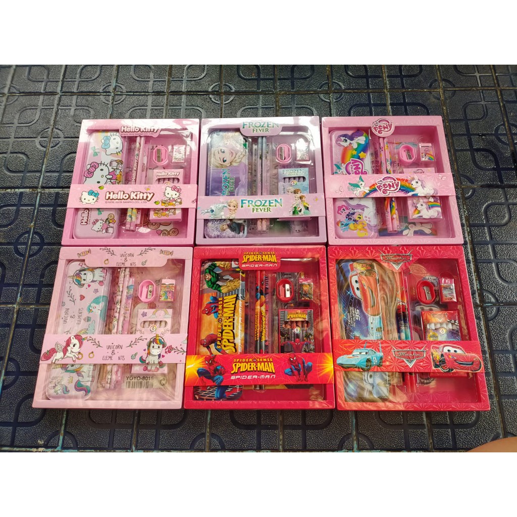 

1 Set Alat Tulis Anak YOYO 8016 Motif Spiderman Cars Frozen Hellokitty