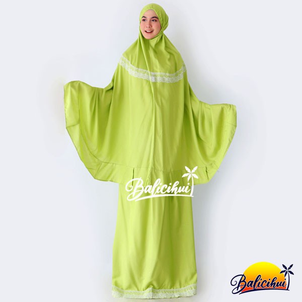 Balicihui Mukena Yasmina Fresh Lime Polos Mukena Bali Dewasa Jumbo