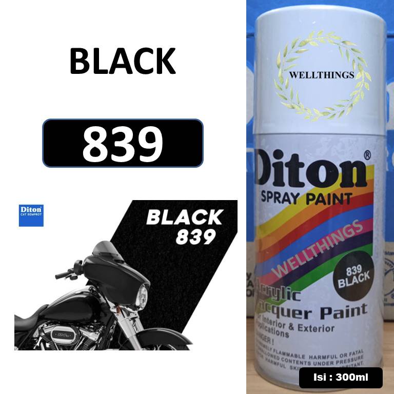 Cat Pilox DITON Black Glossy 839 300ml warna Hitam Mengkilap pilok sepeda motor mobil velg mesin