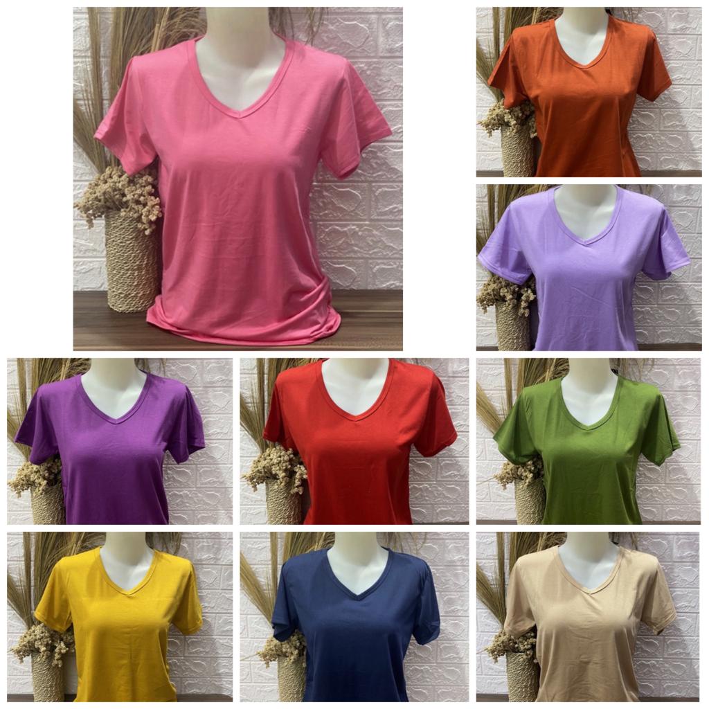 Kaos Wanita V neck Polos pendek L XL XXL Kaos Polos Pendek Wanita