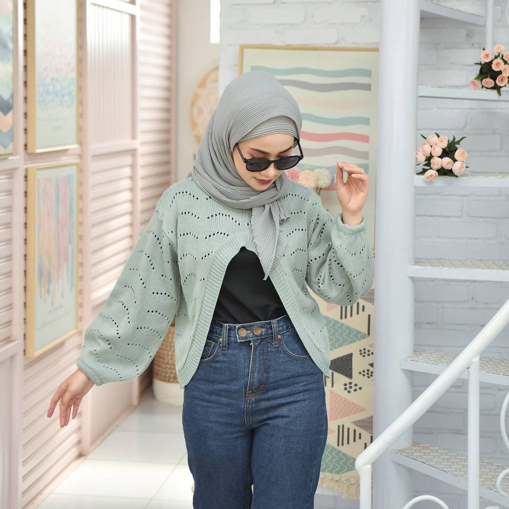 Inez Moon Outer Rajut Wanita Model Croptop Terbaru