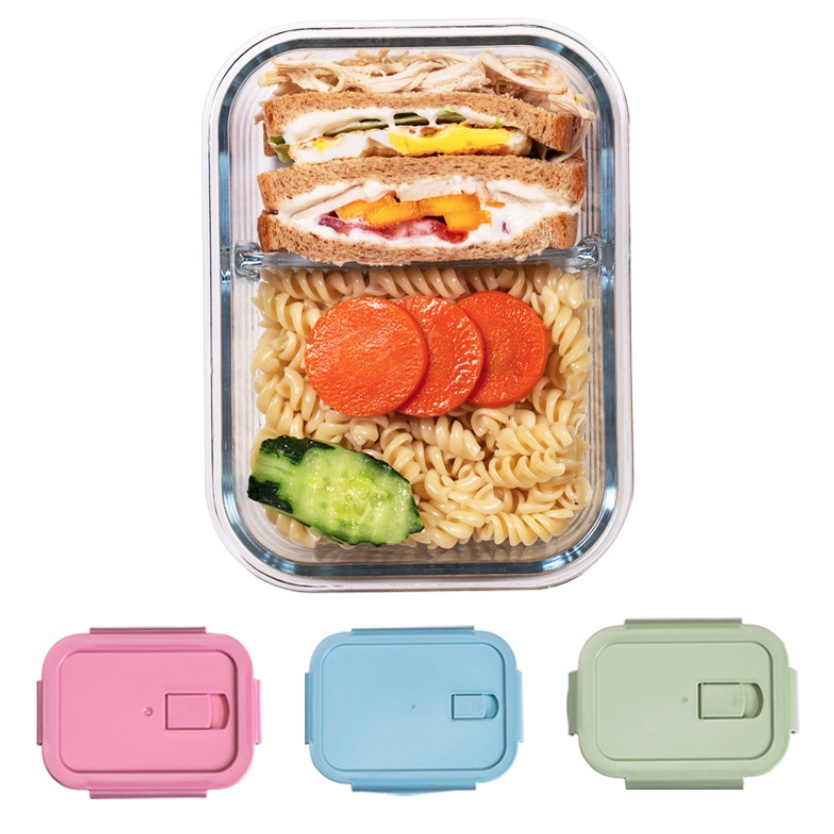 Toples Lunch Box Kotak Tempat Penyimpanan Makan Bahan Kaca Microwave Oven Safe Bersekat