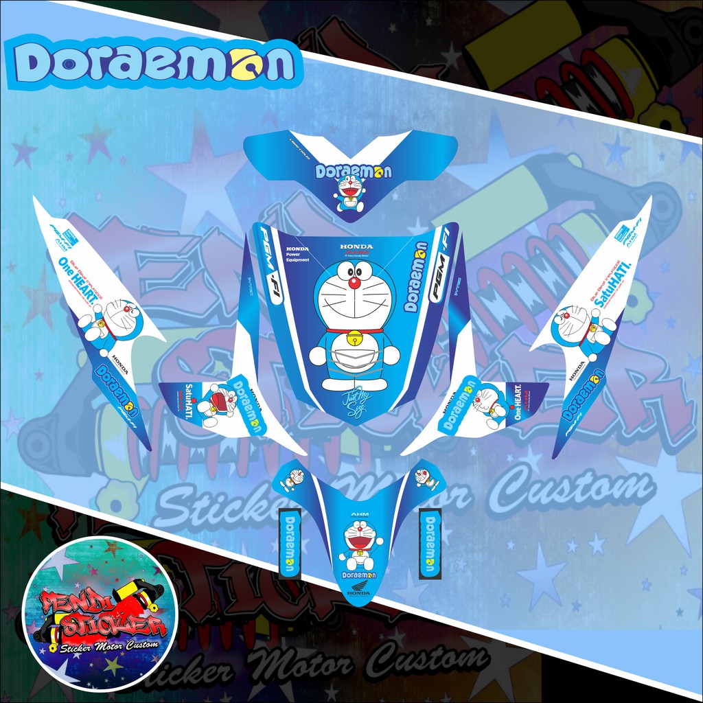 DECAL STICKER HONDA BEAT KARBU DORAEMON BIRU