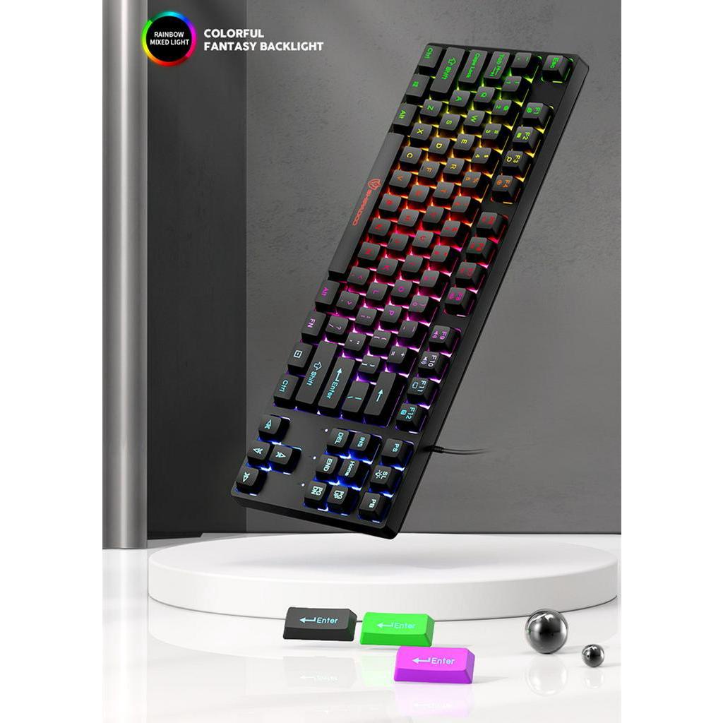 K87 Keyboard 87tombol Keyboard Punk Bulat Keycap Keyboard Kabel Keyboard Game Mute Ergonomics Keyboard Efek Pencahayaan Warna Keren Keyboard Ergonomis