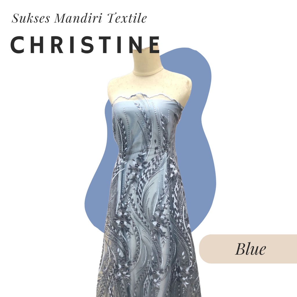 [CHRISTINE] Brokat Brukat Tile Premium Mewah Warna Biru | Harga ½ meter = 50 cm (Bahan Dress Bridesm