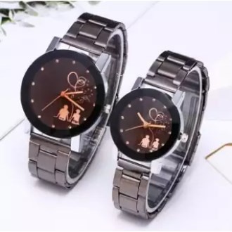 Jam Tangan Couple Romantic STEEL (Harga Sepasang) Korean Style Fashion Watch Cowo Cewe Kulit