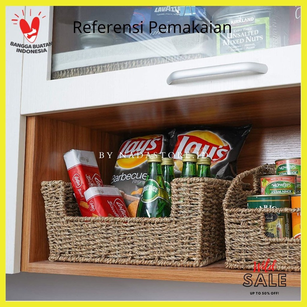 Storage Baskets, Hand-Woven Open-Front Bins with Handles Waterhyacinth Keranjang Anyaman BW-001