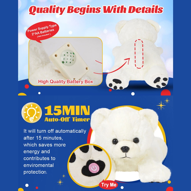 Mary 37cm Plush Polar Bear LED Untuk Boneka Mainan Untuk w/Musik Opsional &amp; Warna Warni Cahaya Dekorasi Kamar Anak Kelahiran Bayi