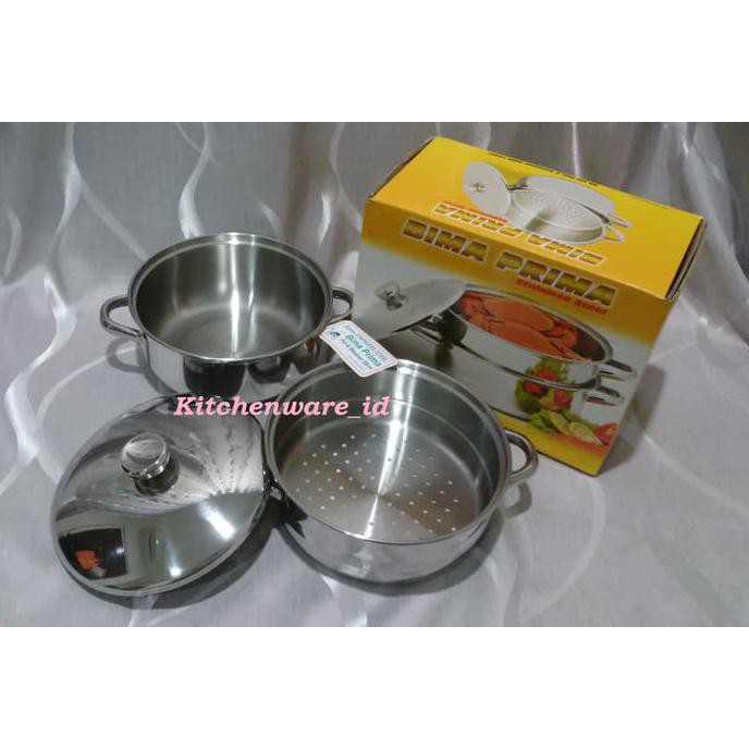 Panci Bima Stainless Steel Pot & Steamer 20 Cm / Kukusan 2 Susun