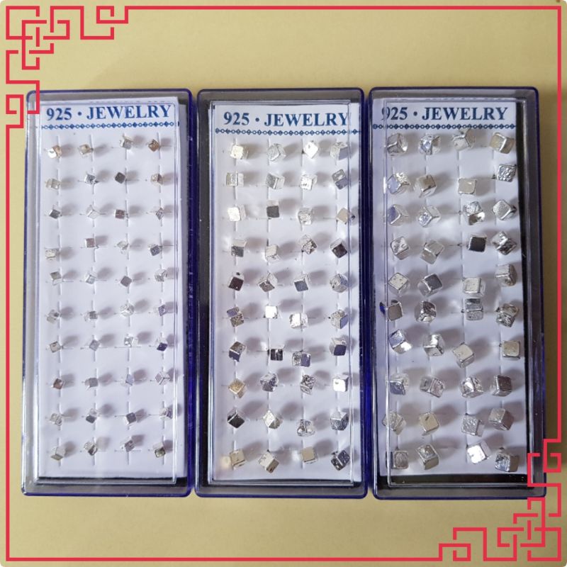 Anting Tusuk KUBUS Prisma Rodium Harga Per Box Mika SSN Grosir