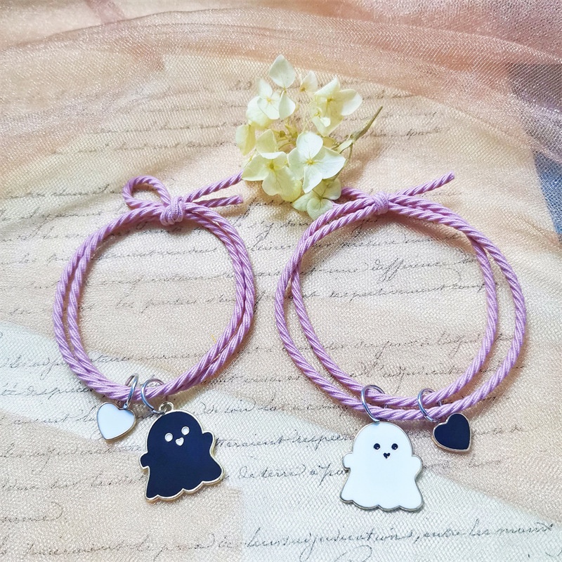 2 Pcs Lucu Hantu Pasangan Gelang Adjustable Pesona Gelang Untuk Kekasih Persahabatan Untuk Pria Wanita