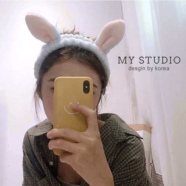 HHBU headband fluffy kuping kelinci rabbit bunny bando kain handuk cuci muka facial