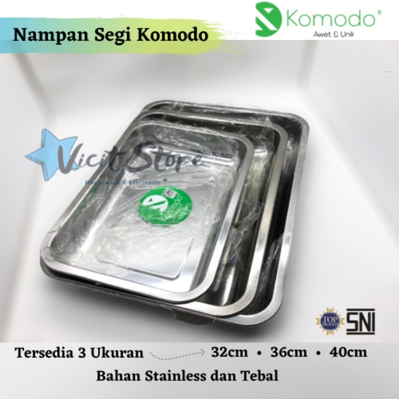 Nampan Stainless Persegi 40cm x 30cm Merk Komodo / Nampan Baki 40cm