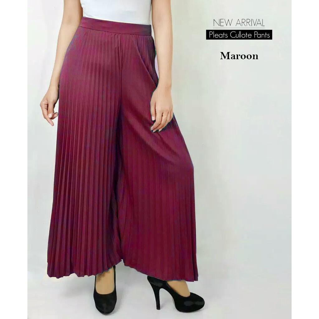 Celana kulot panjang plisket wanita / pleated skirt-2