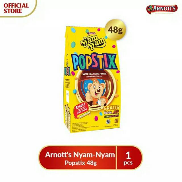 

Nyam-Nyam Popstix 48gr - Wafer Roll Warna Warni dengan Krim Coklat