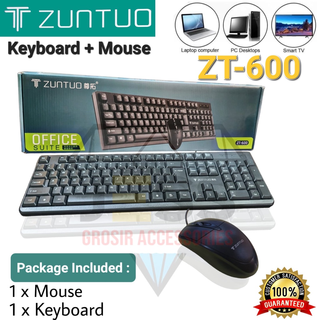 Keyboard Kabel + Mouse Cable USB ERRLY ZT-600 Paket Combo Wired 104 Keys Classic Design ZT600