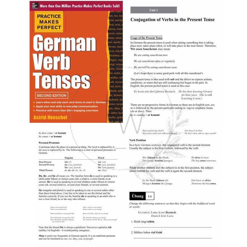 Complete German All in One / Basic German / Verb Tenses / Grammar / Vocabulary / Conversation / Sentence Builder - Practice Makes Perfect | Buku Bahasa Jerman Percakapan-German Verb Tenses