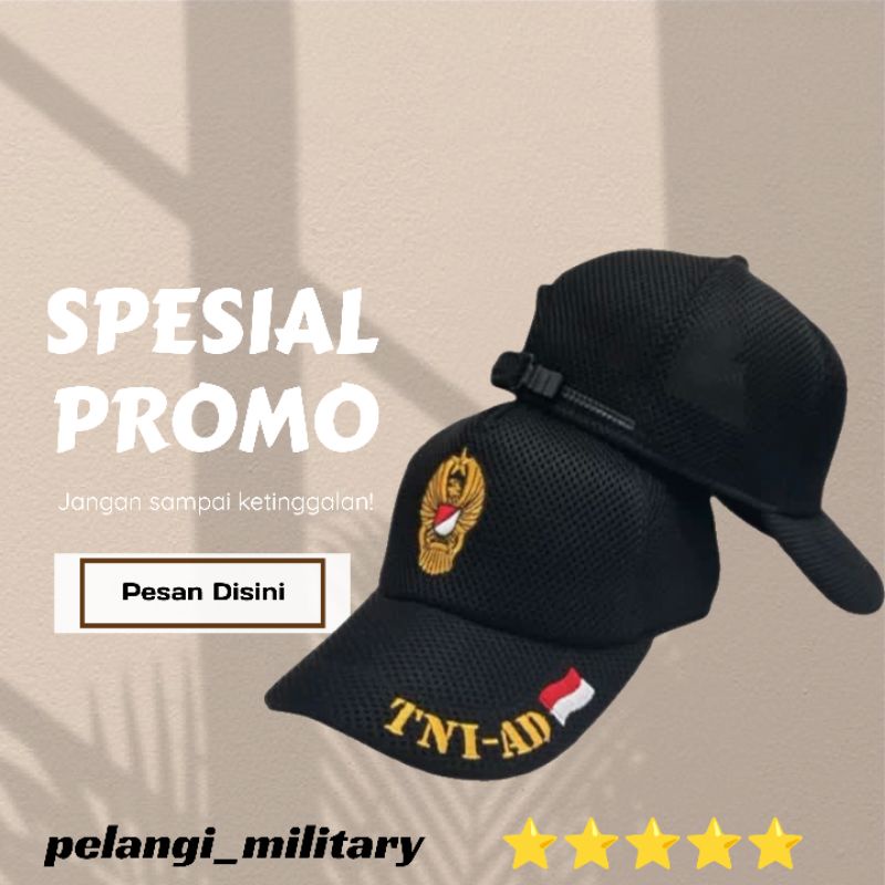 promo spesial!!Topi Jaring logo TNI AD/Topi jala hitam Eka Paksi/Kualitas terjamin