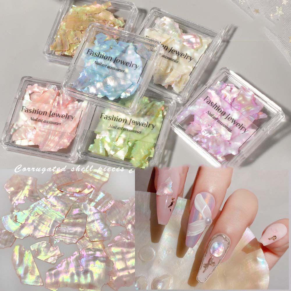 Needway   3D Nail Art Dekorasi Sangat Tipis Sorot Mutiara Shell slice Nail Sequin Manicure Aksesoris Alami Sea Shell Abalone Hiasan Kuku