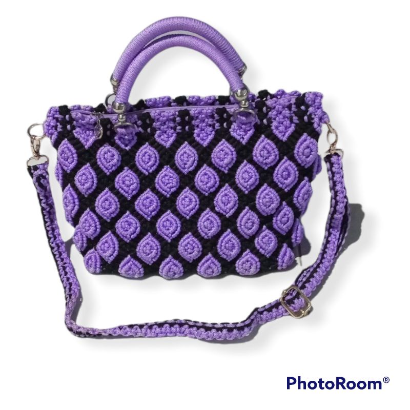 TAS RAJUT TALI KUR MAWAR MINI UNGU