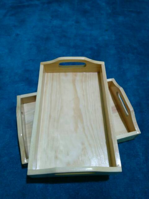 Nampan Kayu / Baki Kayu / Tray Kayu Pinus 28 x 18 pegangan melengkung