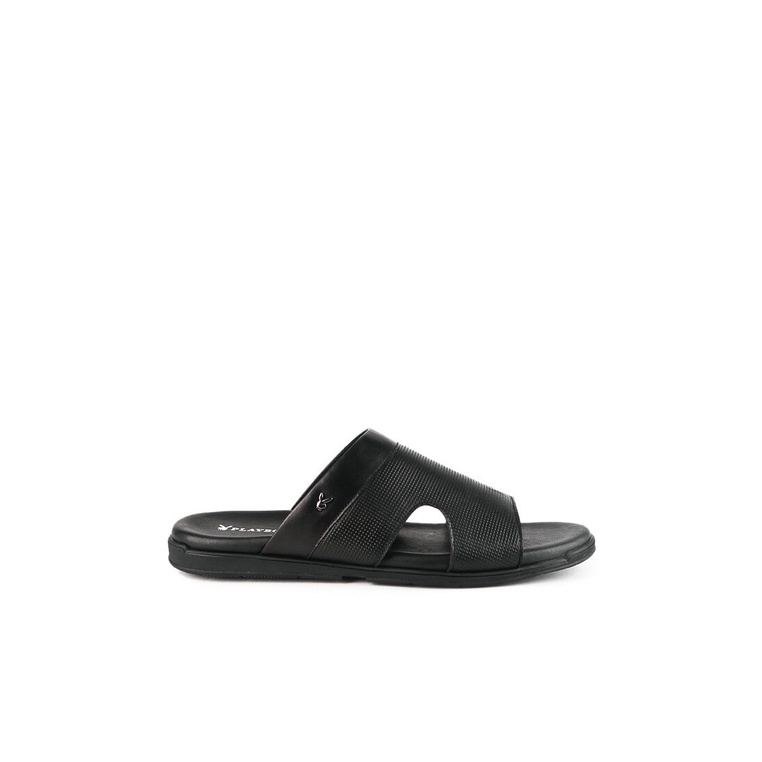 SANDAL SLIDE KULIT PLAYBOY PRIA ORIGINAL CASUAL BRANDED HITAM PL33